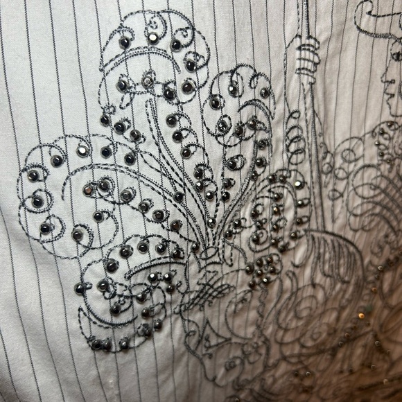 Rhinstone studded longsleeve button up striped dress shirt - Picture 4 of 11